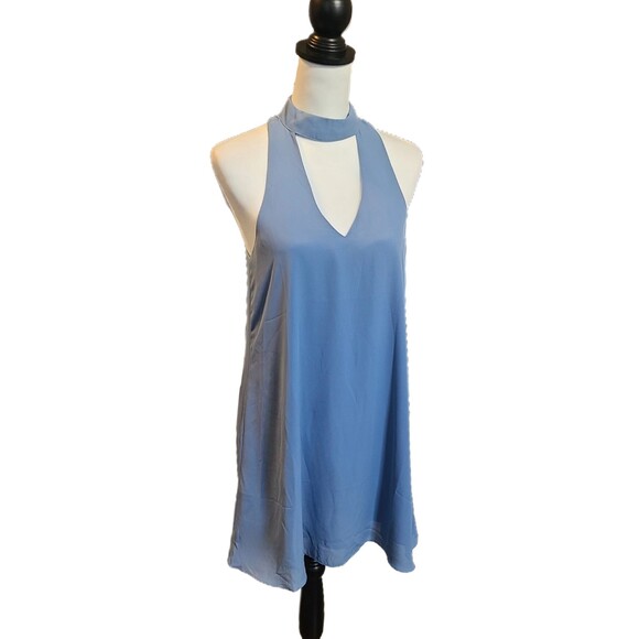 Lulu's NWT Groove Thing Slate Blue Halter Cut-out Swing Mini Dress, Size M (6-8) - Picture 1 of 10